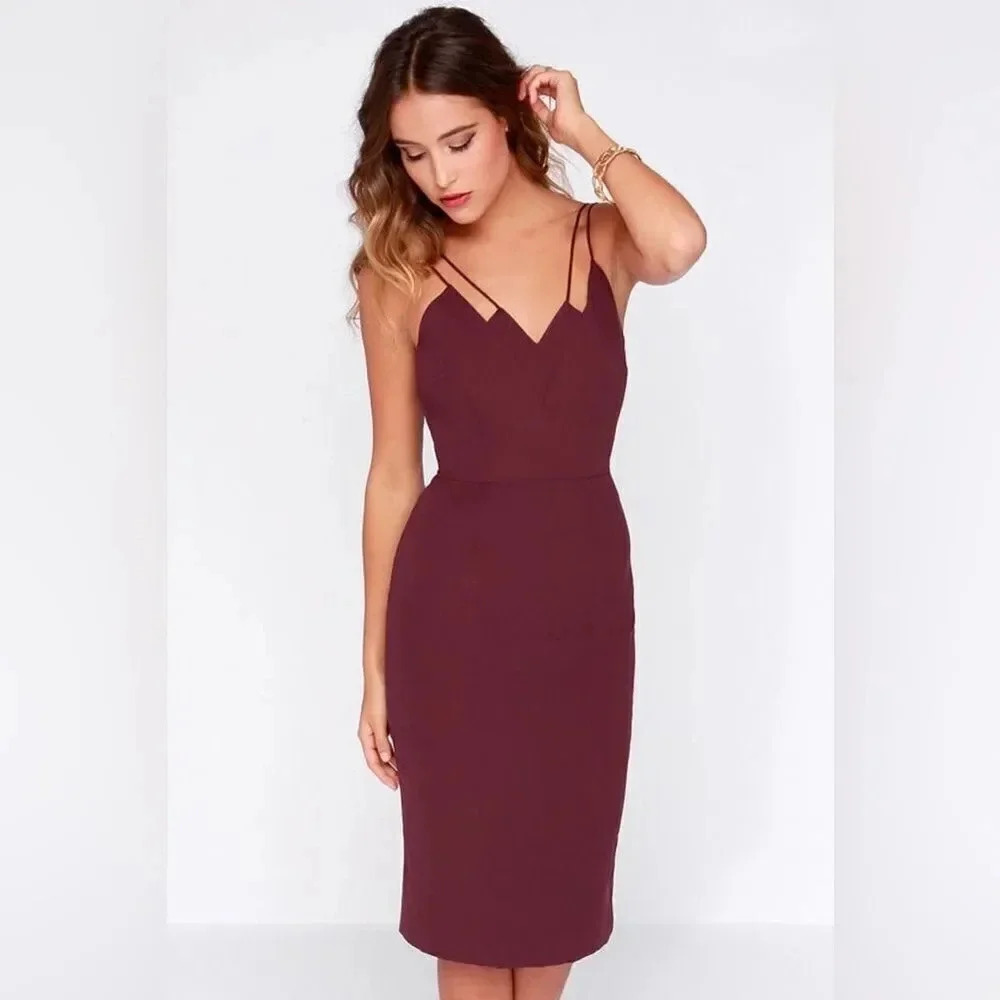 Keepsakeskinnyloveburgundy Mididress